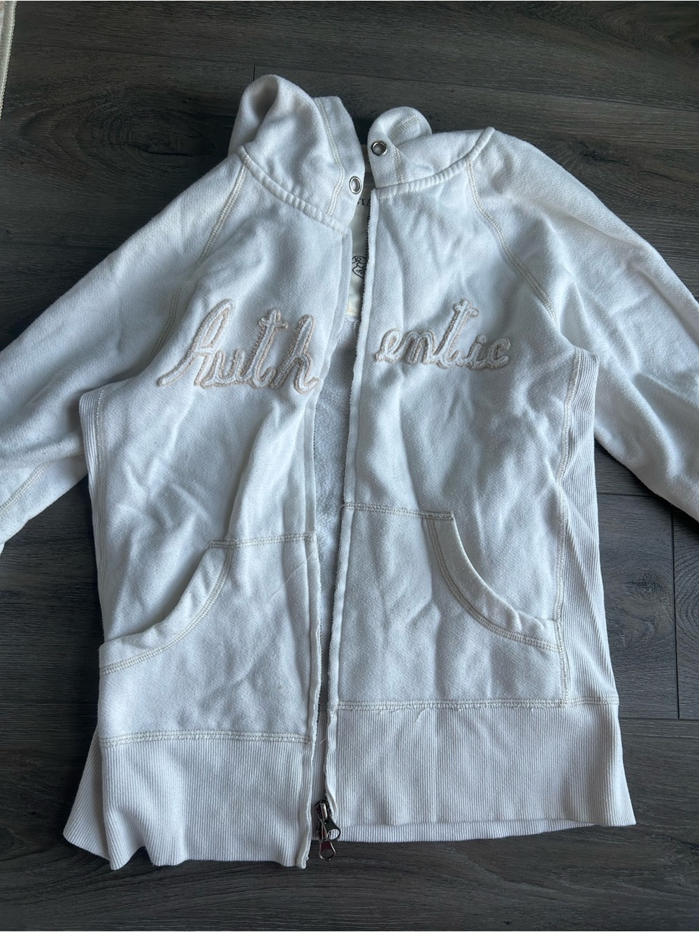 Authentic Original Vintage Style White Hooded Zip Sweatshirt